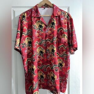 Men red silk button up shirt from Thailand